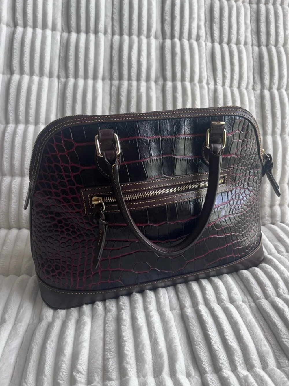 Dooney & Bourke Croc-Embossed Satchel with Gold Accents - Picture 2 of 16